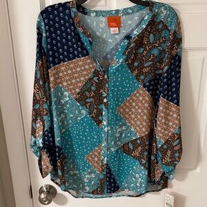 Hearts of Palm Women’s Patchwork Floral Button-Front Blouse NEW